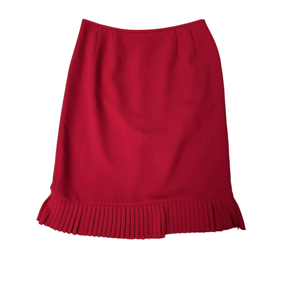 Le Suit Essentials Red Pleated Ruffle Hem Pencil Skirt Womens Size 10 Career